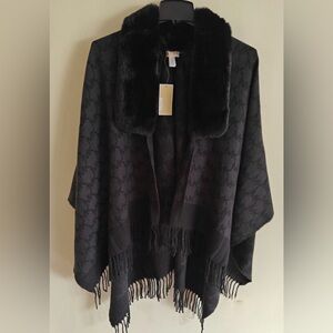 Michael Kors Black Poncho with Faux Fur
